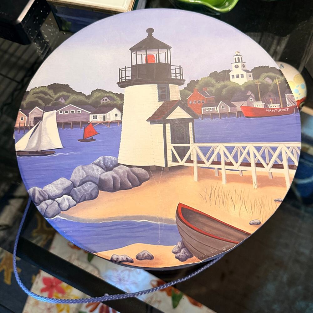 Claire Murray Lighthouse Coastal Design Round Storage Hat Box